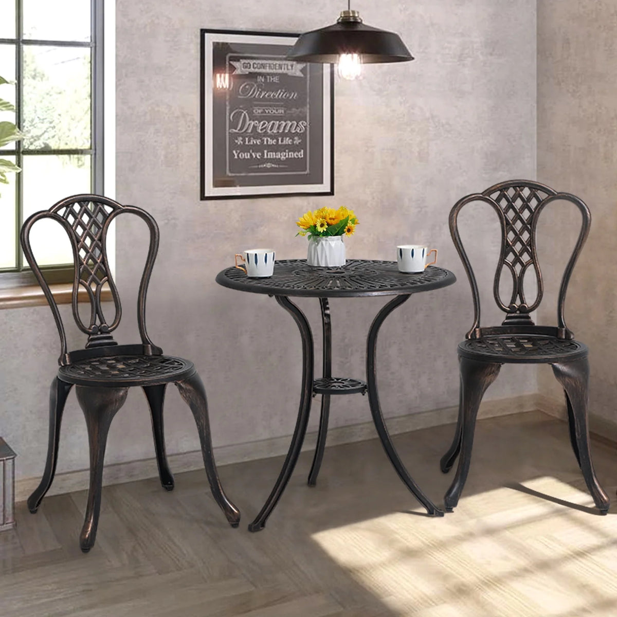 3-Piece Cast Aluminum Bistro Set with Umbrella Hole T39849