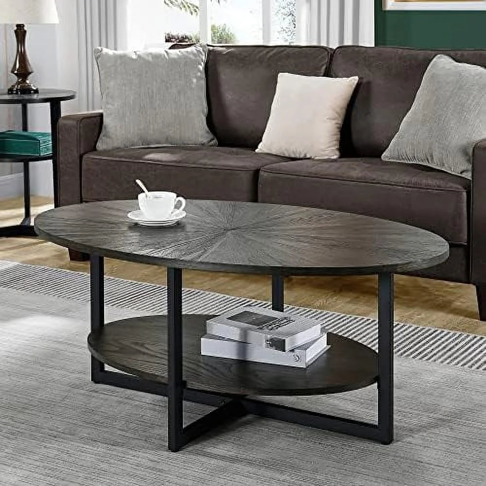 Oval Coffee Table with Umbrella Shaped Top Solid Wood Rustic Brown N244469