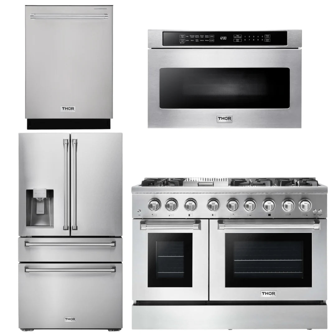 48 Gas Burner Electric Oven Range, Refrigerator with Water and Ice Dispenser, Dishwasher, Microwave W446765