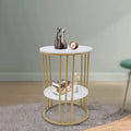 Round Marble 2 Tier Gold Metal Accent Table X197