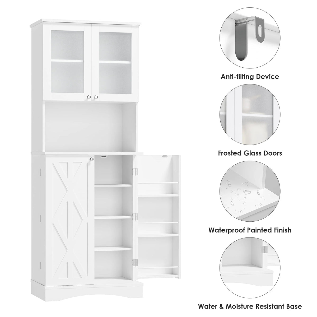 63'' White 4 Door Kitchen Storage Cabinet with Adjustable Shelves K977