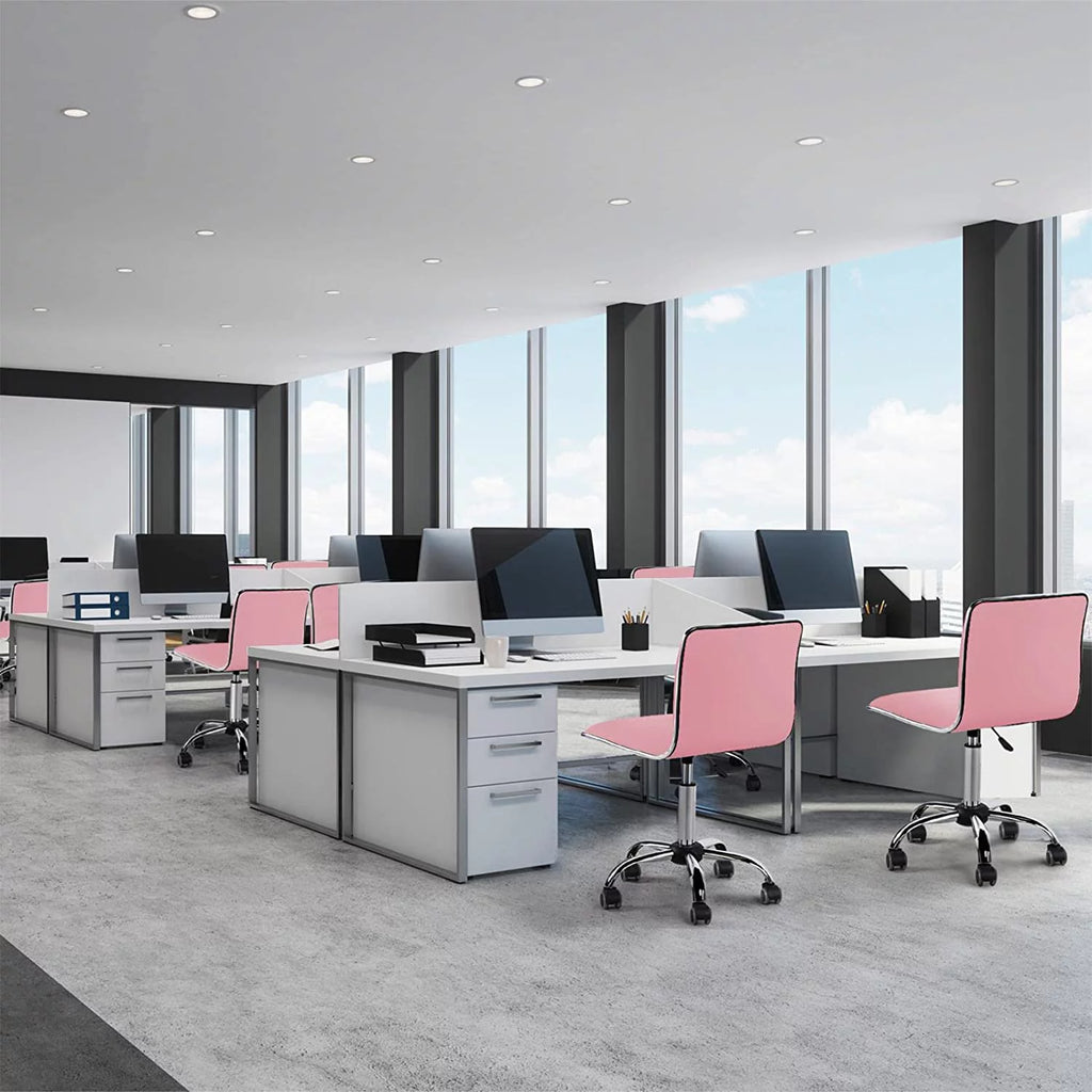 Pink PU Leather Armless Office Chair with Wheels U271