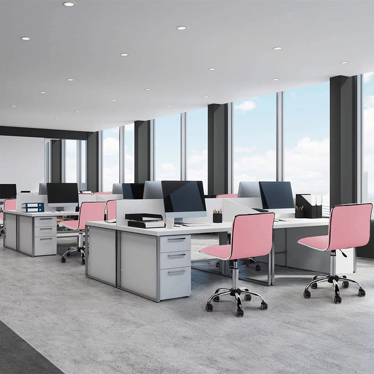Pink PU Leather Armless Office Chair with Wheels U271