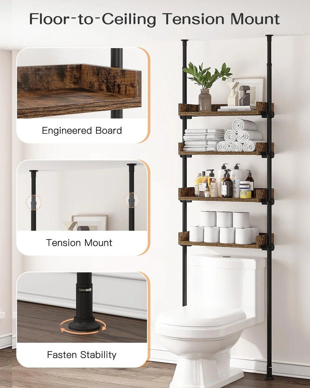 4-Tier Adjustable Wood Over The Toilet Storage N36510