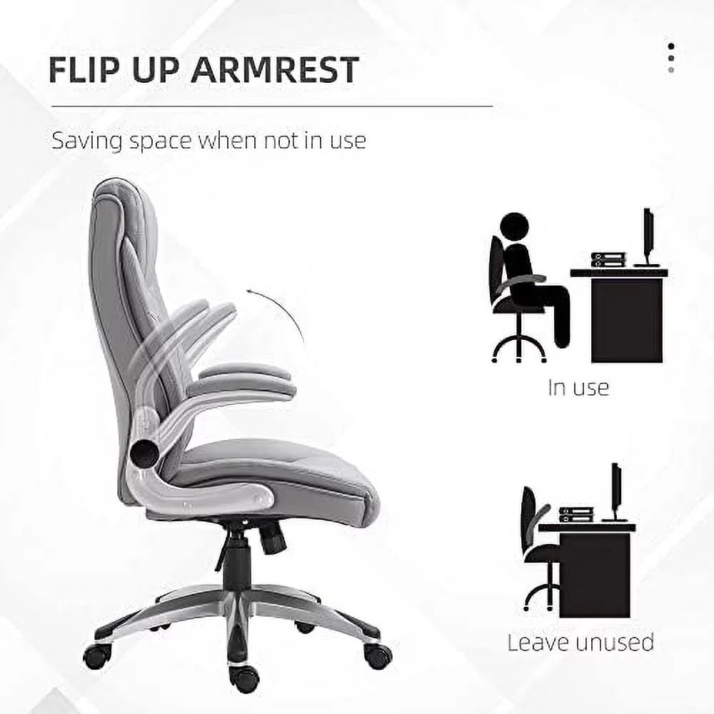 Grey Faux Leather Ergonomic Home Office Chair W7515