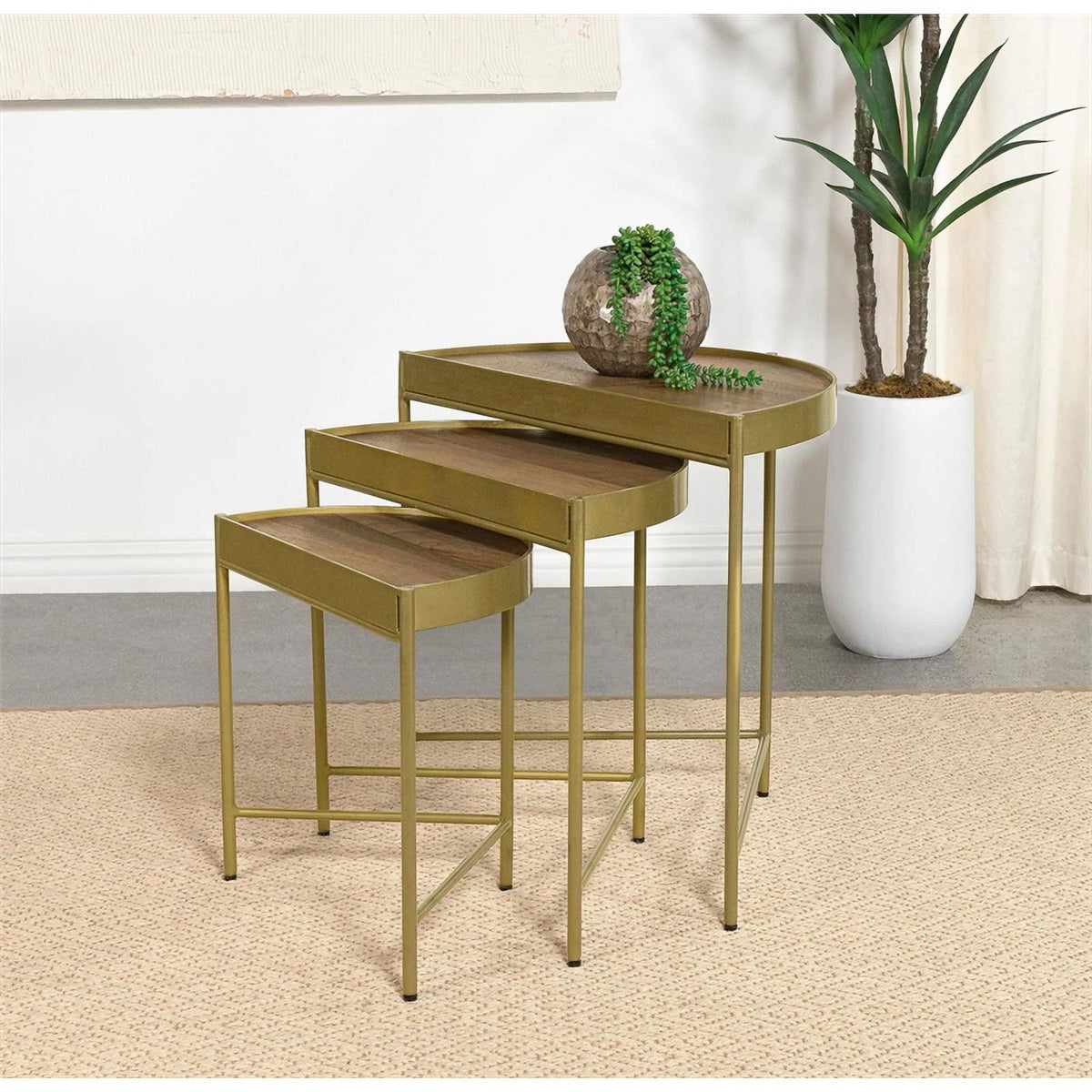 3-Piece Metal Nesting Table Brown and Gold V365437