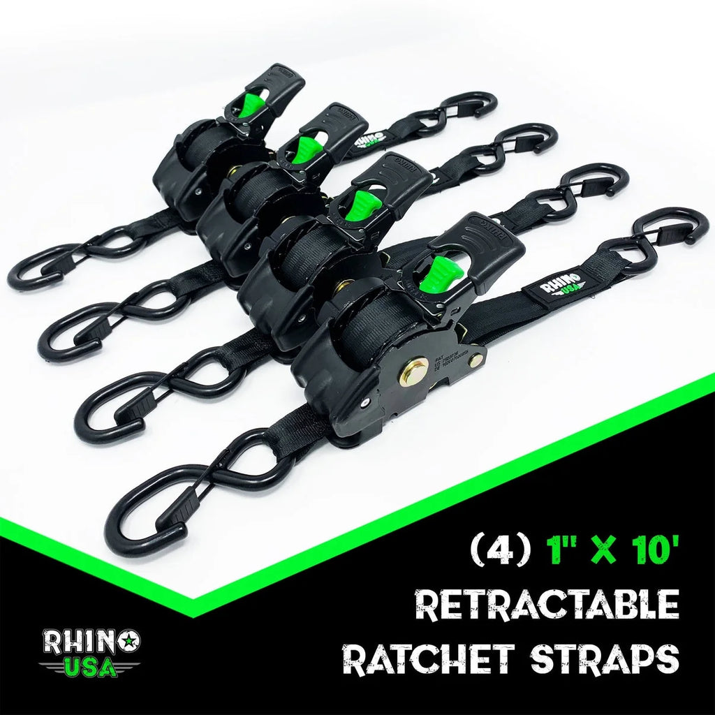 1" x 10 Retractable Ratchet Tie Down Straps 4PK Gray L86821