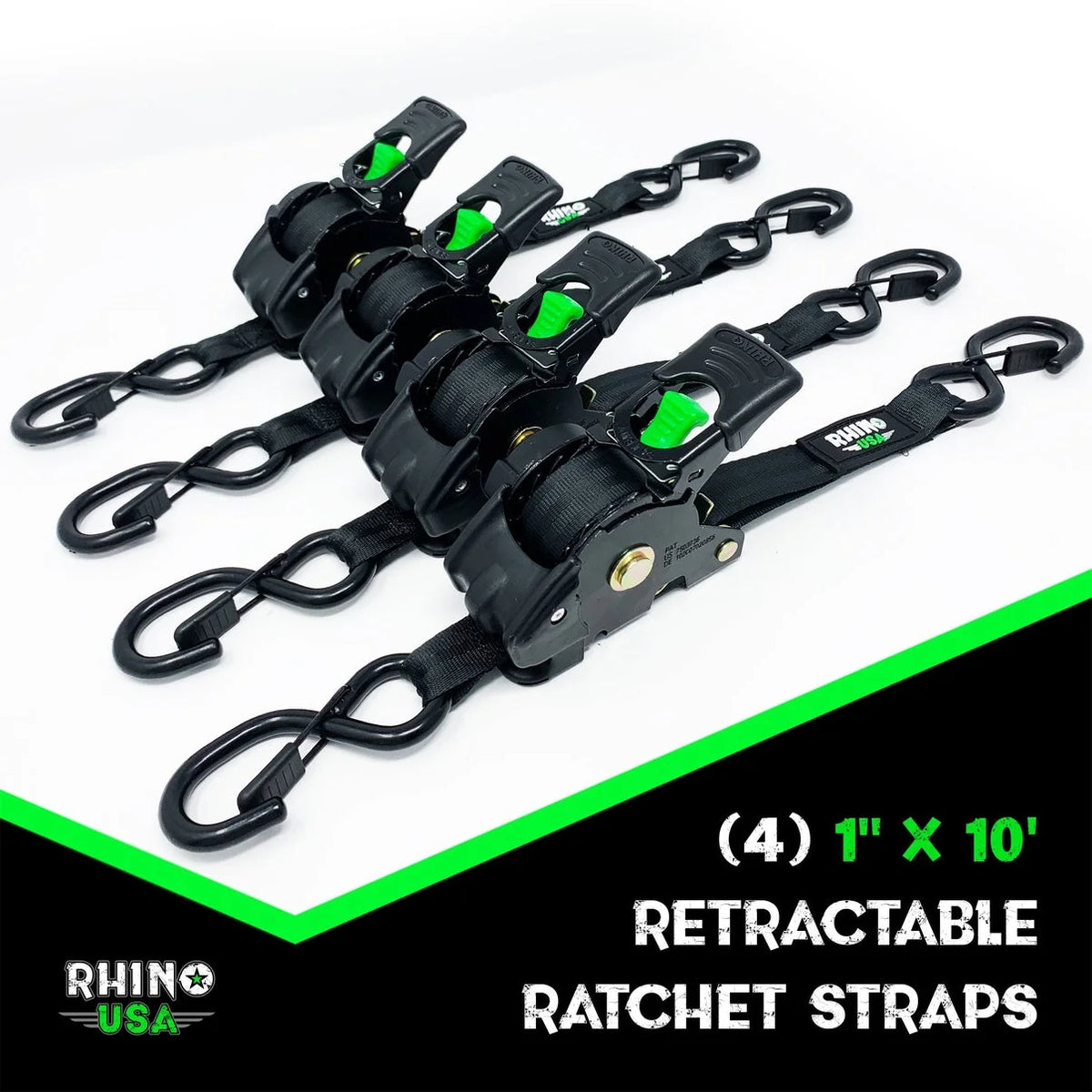 1" x 10 Retractable Ratchet Tie Down Straps 4PK Gray L86821