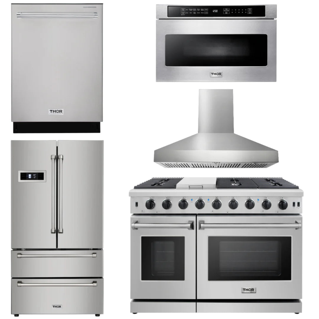 48 in. Gas Range, Range Hood, Dishwasher, Refrigerator, Microwave Drawer A263899