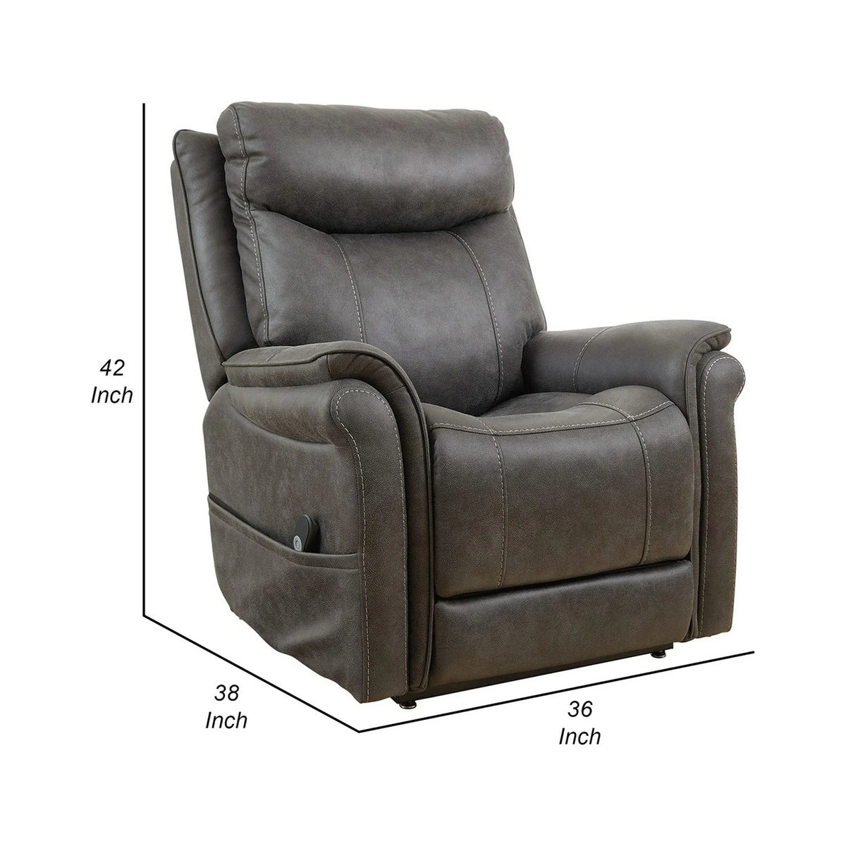 36 Inch Steel Gray Vegan Faux Leather Recliner V595211