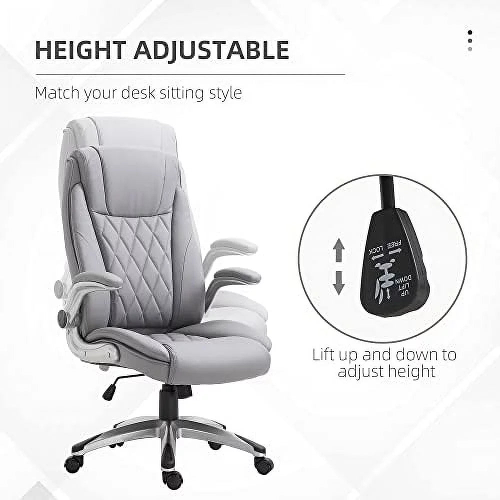 Grey Faux Leather Ergonomic Home Office Chair W7515