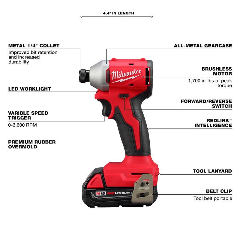 18V Lithium-Ion Brushless Cordless 4-Tool Combo Kit with 2-Batteries, Charger and Tool Bag I528