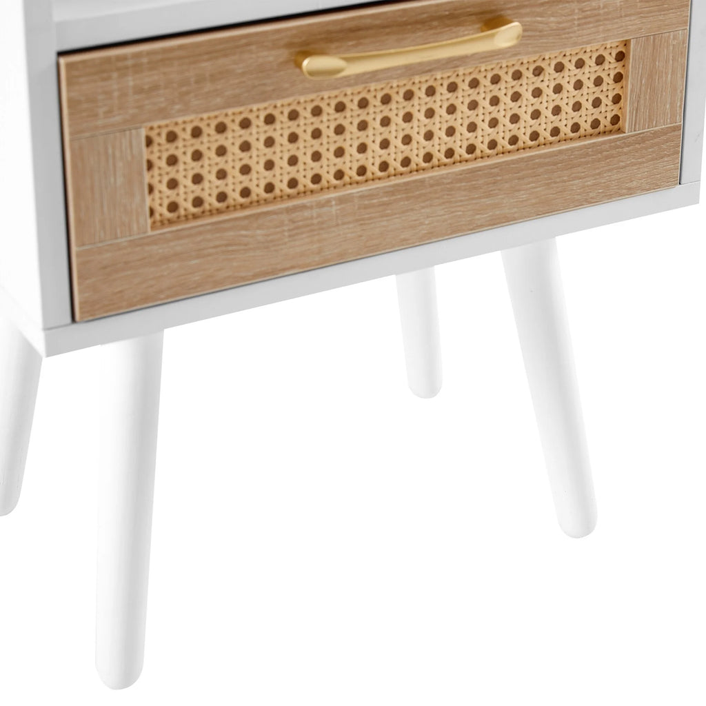 Rattan End Table with Power Outlet & USB Ports White Q189