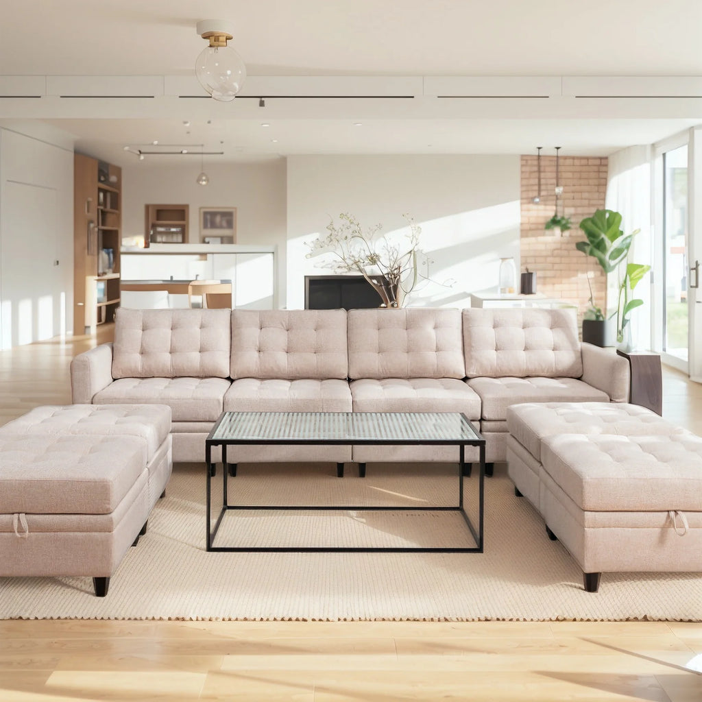 Dark Grey Convertible Sectional Sofa with Storage Ottomans S8002