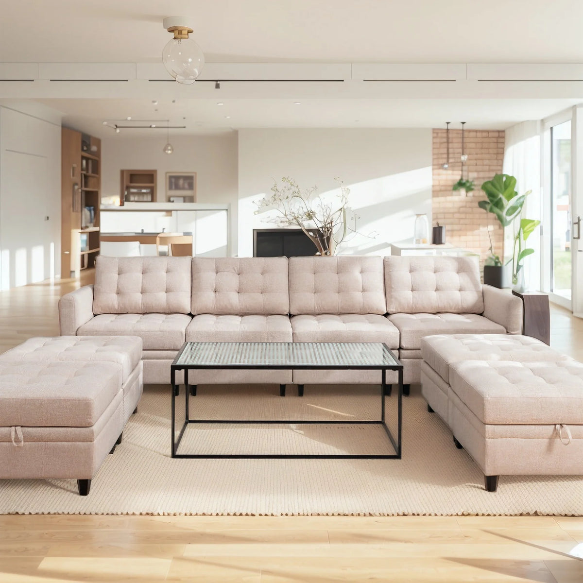 Dark Grey Convertible Sectional Sofa with Storage Ottomans S8002