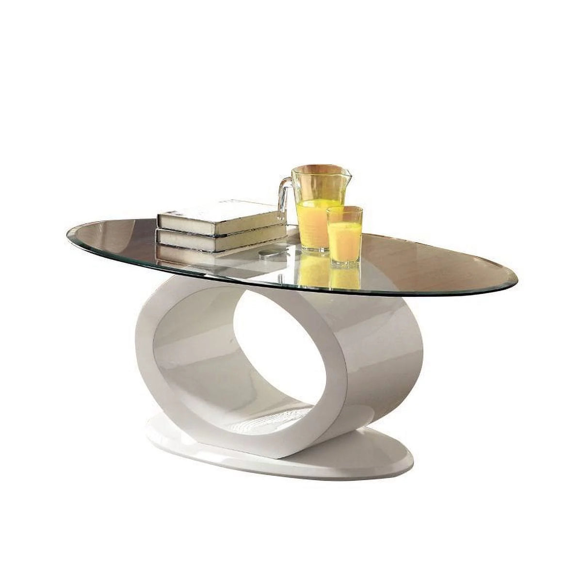 Oval Glass Top Coffee Table in White R2326