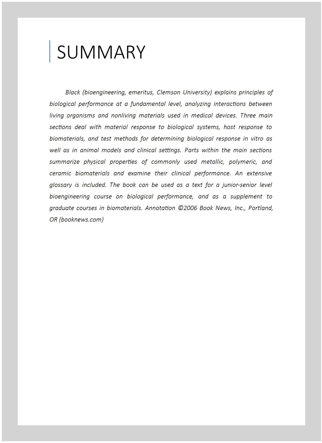 Pre-owned Hardcover Biological Performance of Materials Y9894