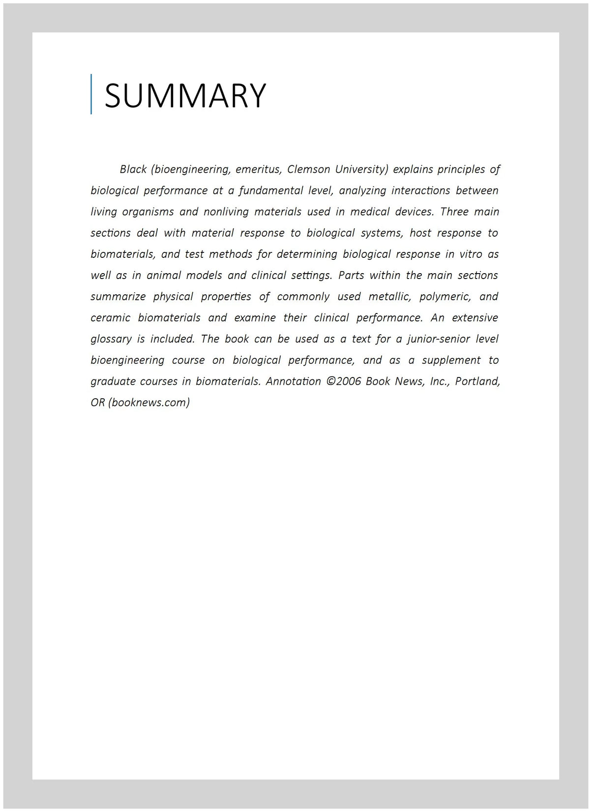 Pre-owned Hardcover Biological Performance of Materials Y9894