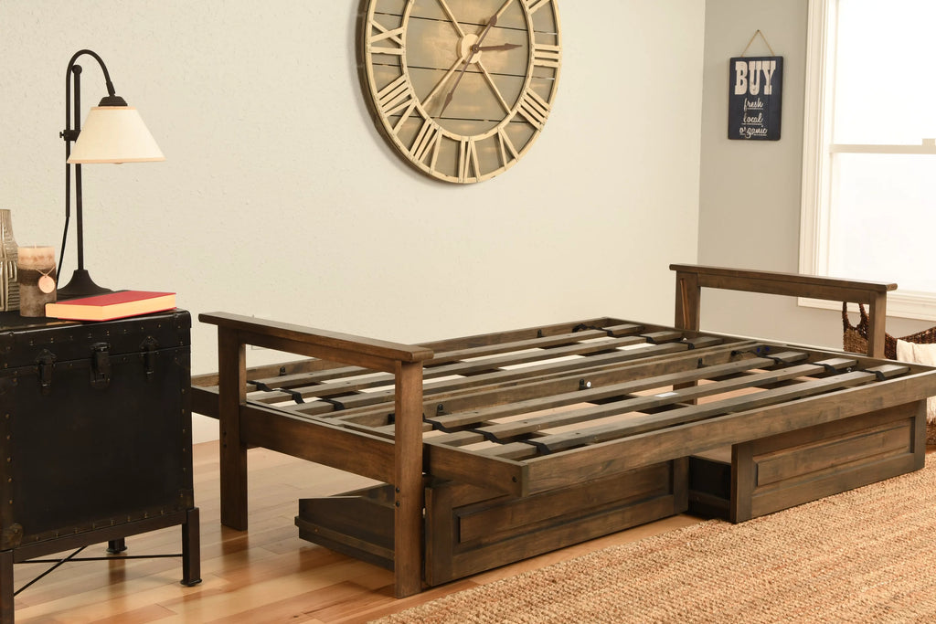 Rustic Walnut Futon with Storage A696