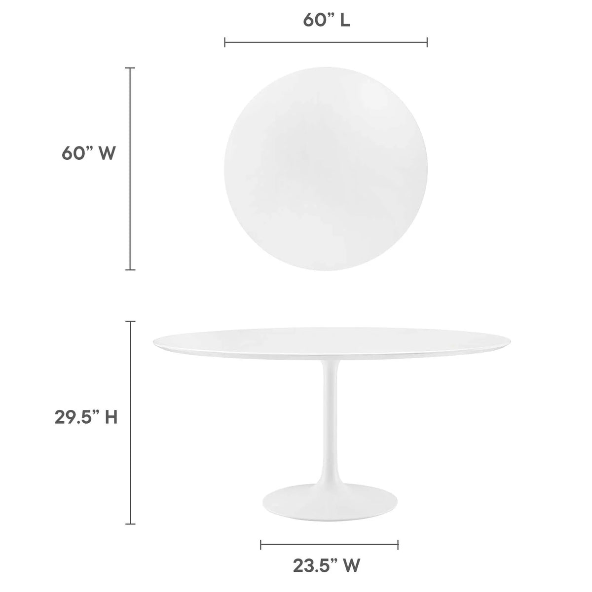 60" Round Wood Top Dining Table in White Q738