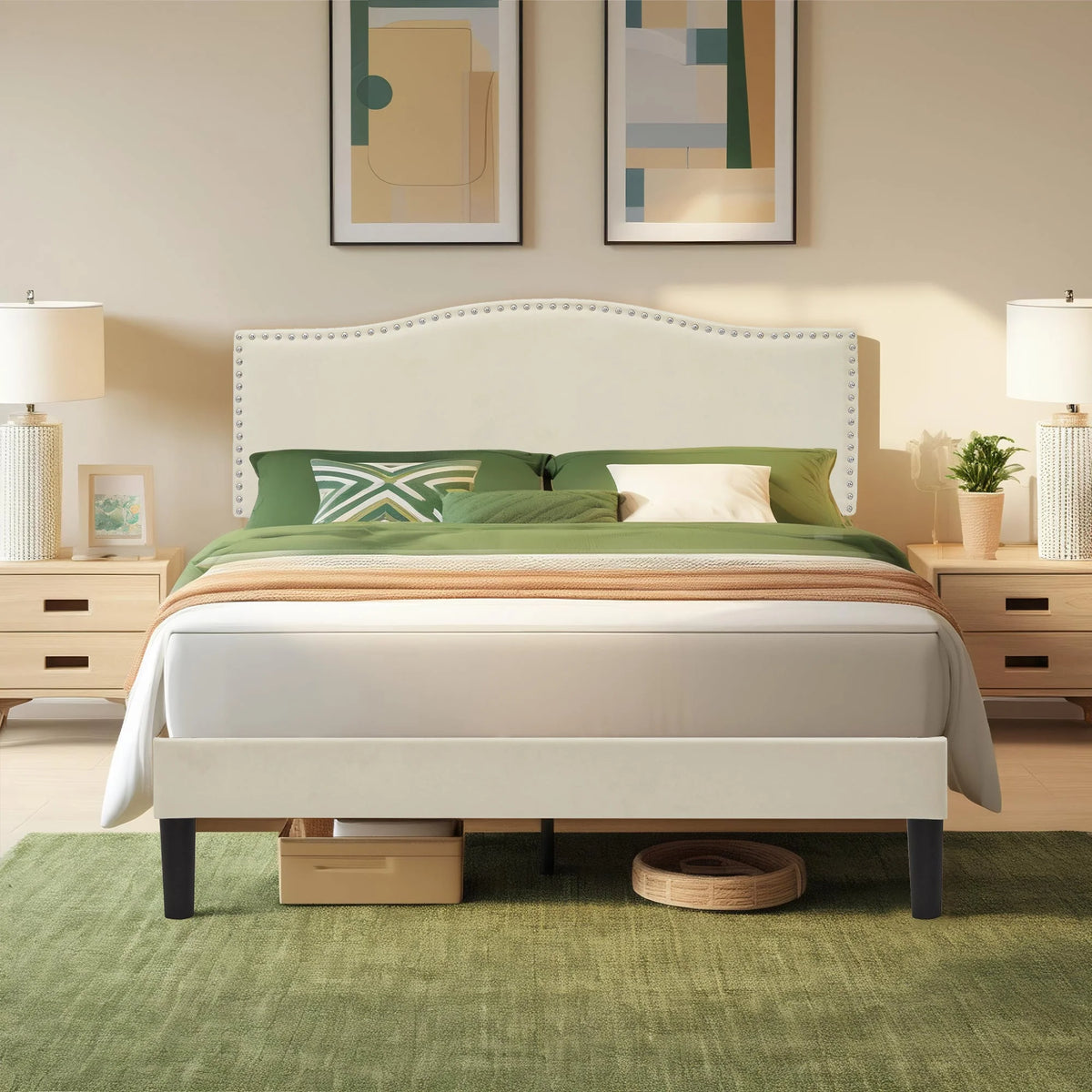 Queen Upholstered Platform Bed with Adjustable Headboard S526553