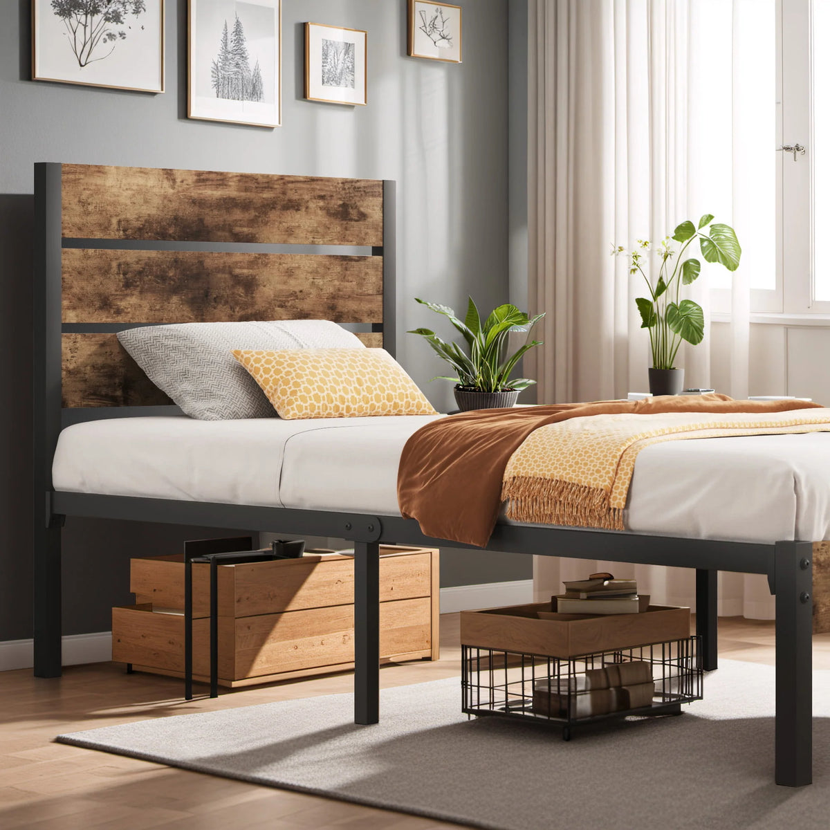 Queen Bed Frame with Wood Headboard and Footboard U36833