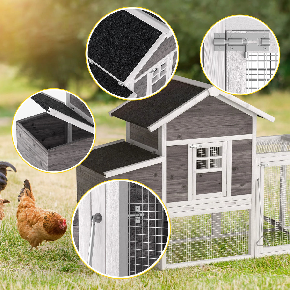 80" 2 Tier Wooden Chicken Coop with Pull Out Tray & Ramp X88543