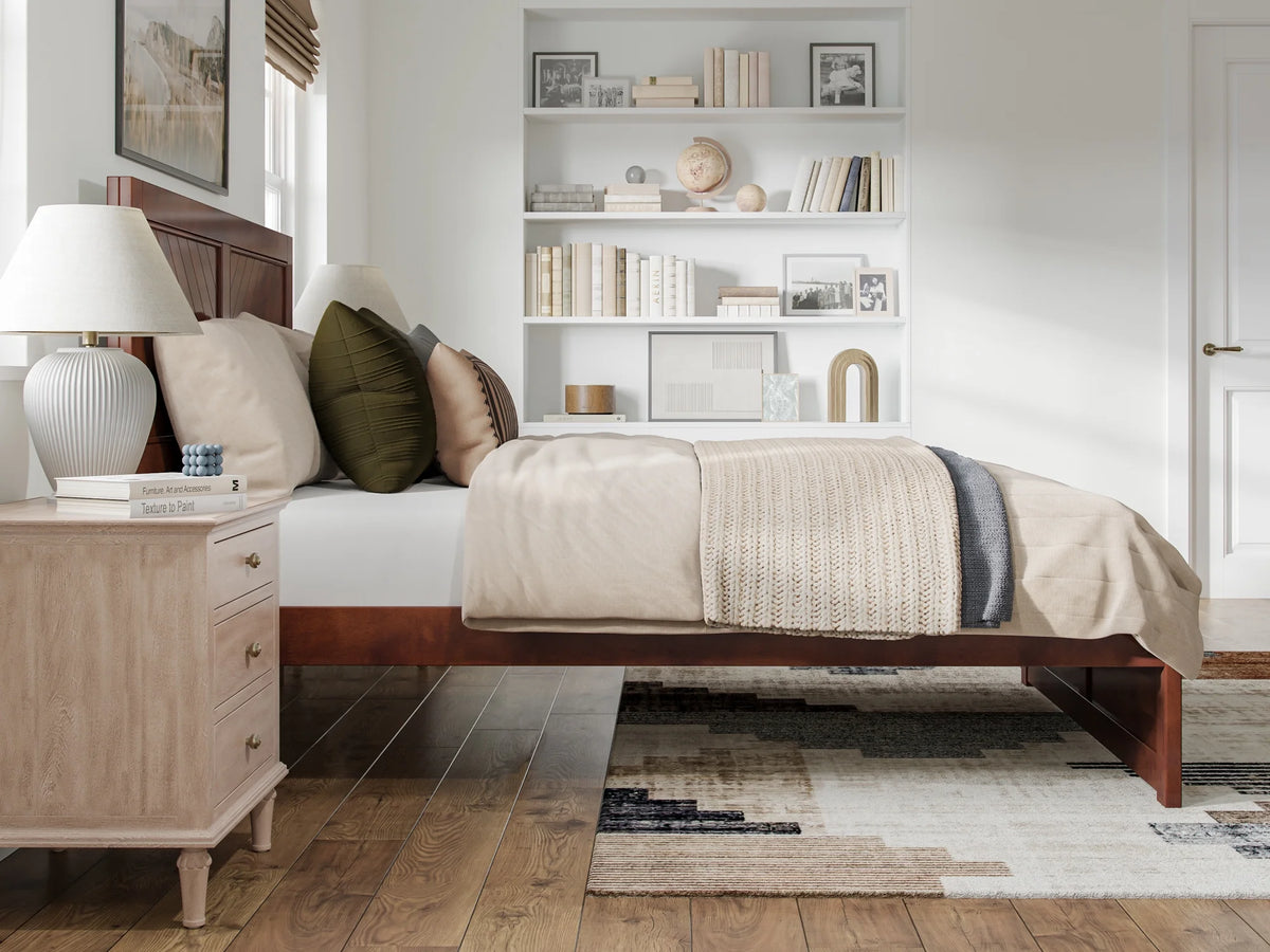Walnut Solid Wood Platform Bed with Footboard, Queen G6825