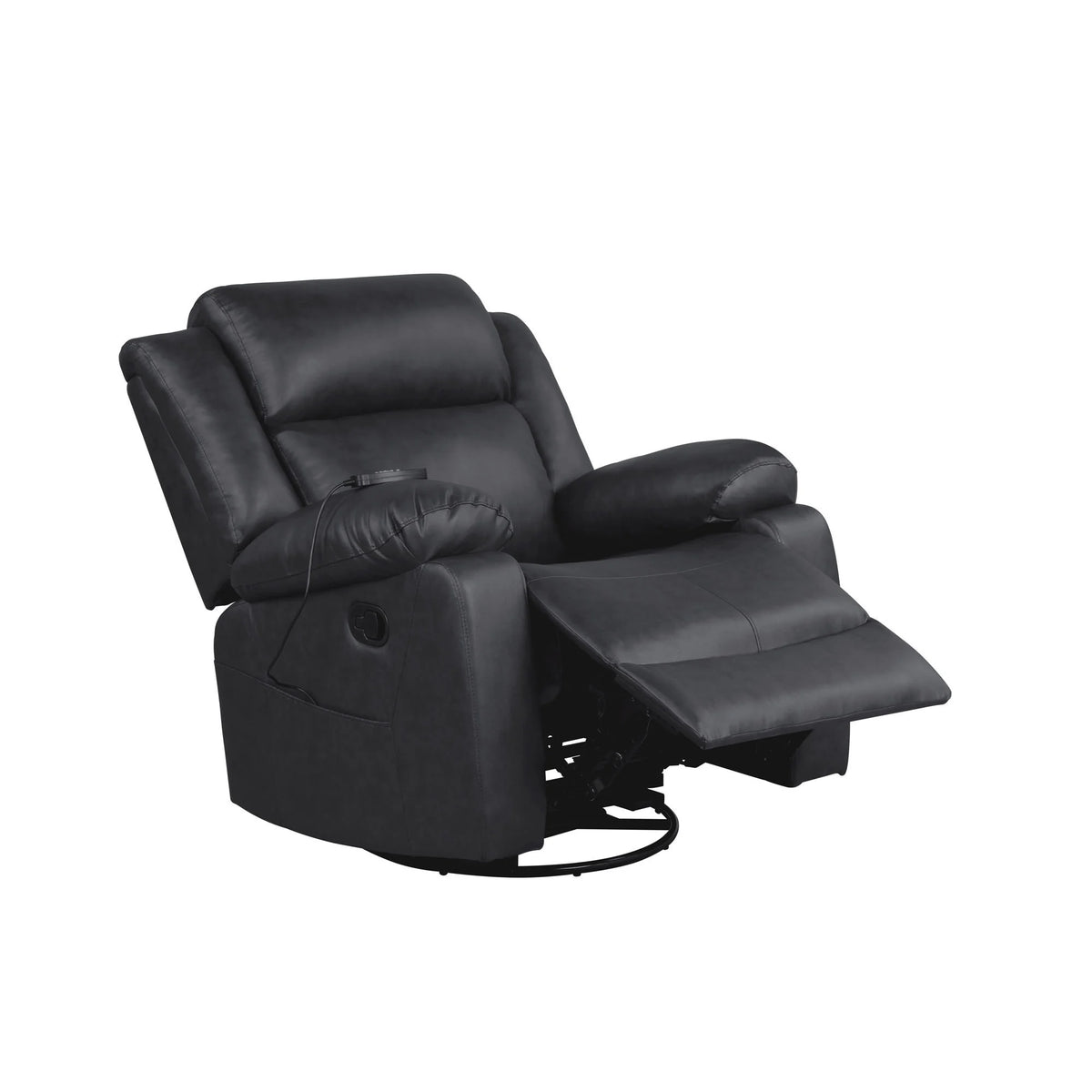 Black Faux Leather Swivel Recliner with Massage and Heat H96272