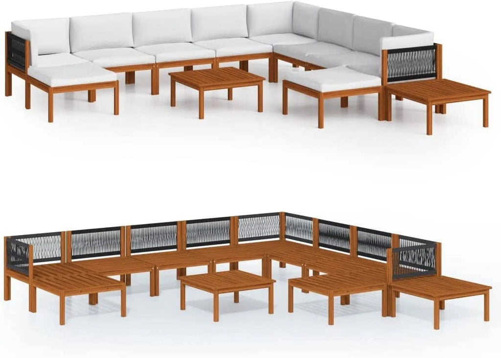 12 Piece Cream Solid Acacia Wood Patio Lounge Set X79807
