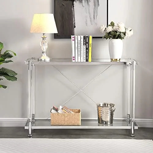 Console Sofa Table with Glass Tabletop and Acrylic Legs W308005