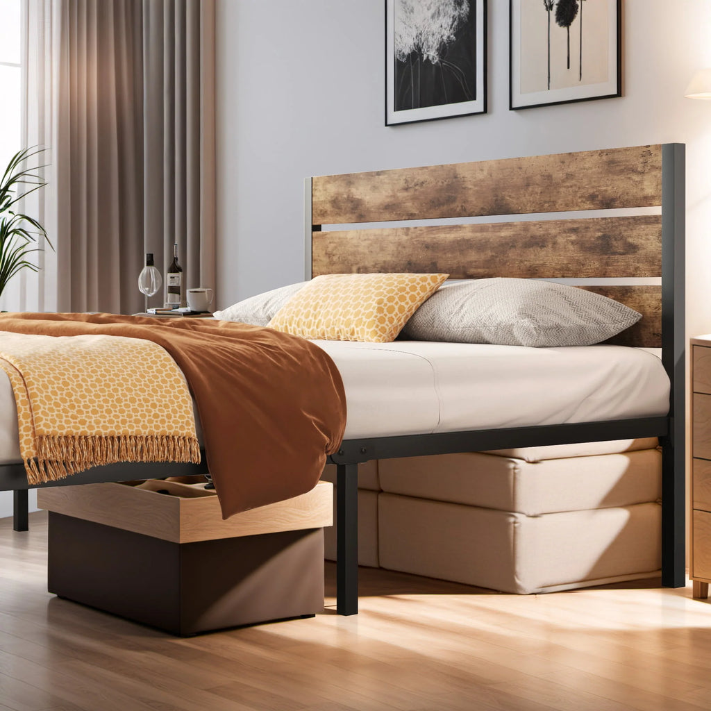 Queen Bed Frame with Wood Headboard and Footboard U36833