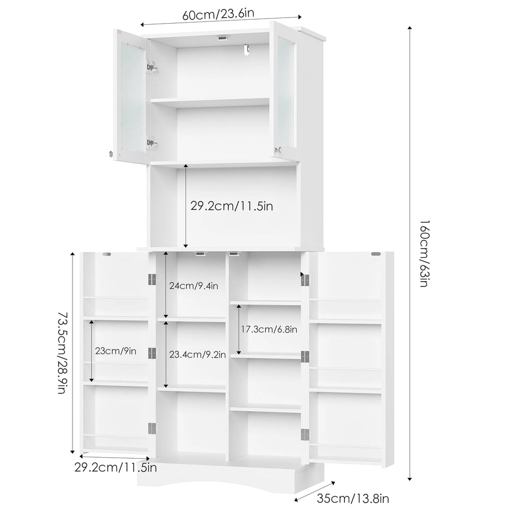 63'' White 4 Door Kitchen Storage Cabinet with Adjustable Shelves K977