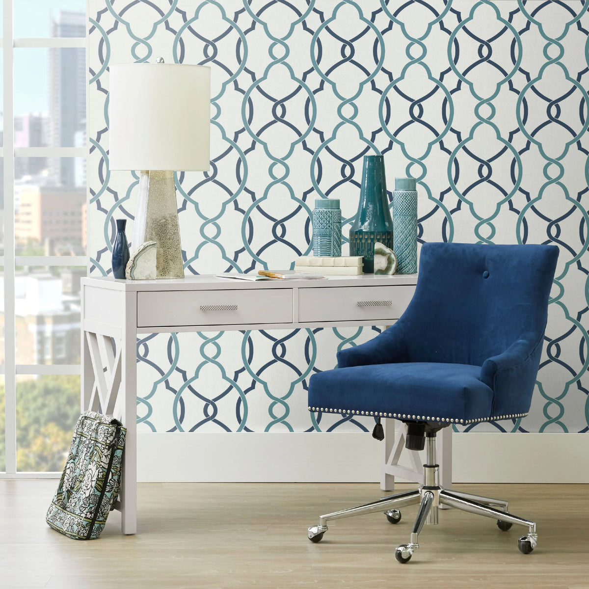 Navy Blue Velvet Office Chair T304254