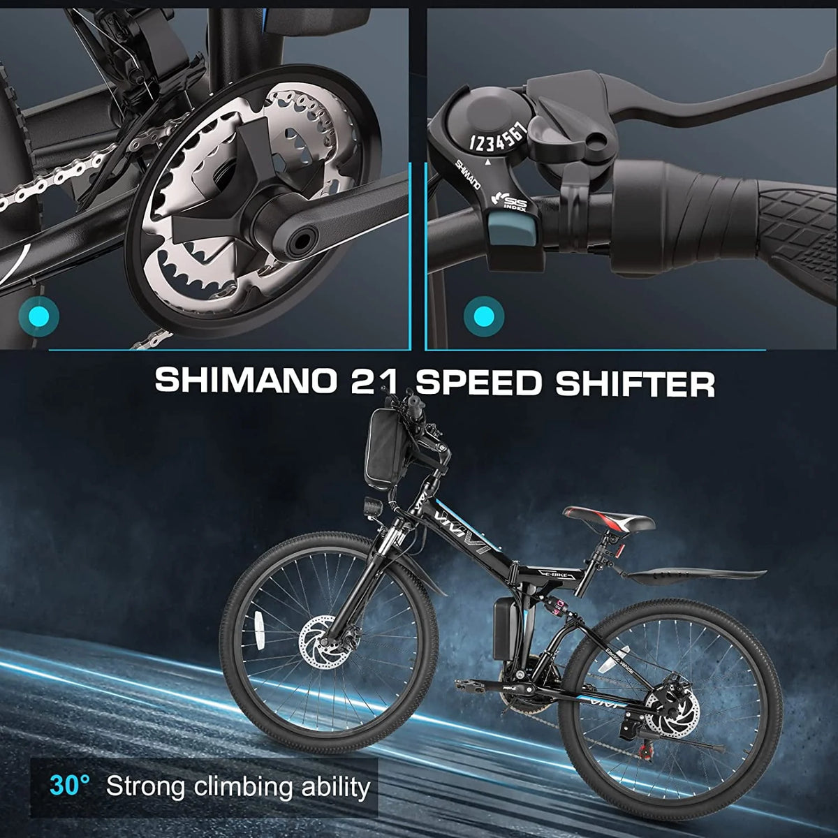 26'' Folding Electric Mountain Bike 500W 21 Speed 48V Removable Battery M769