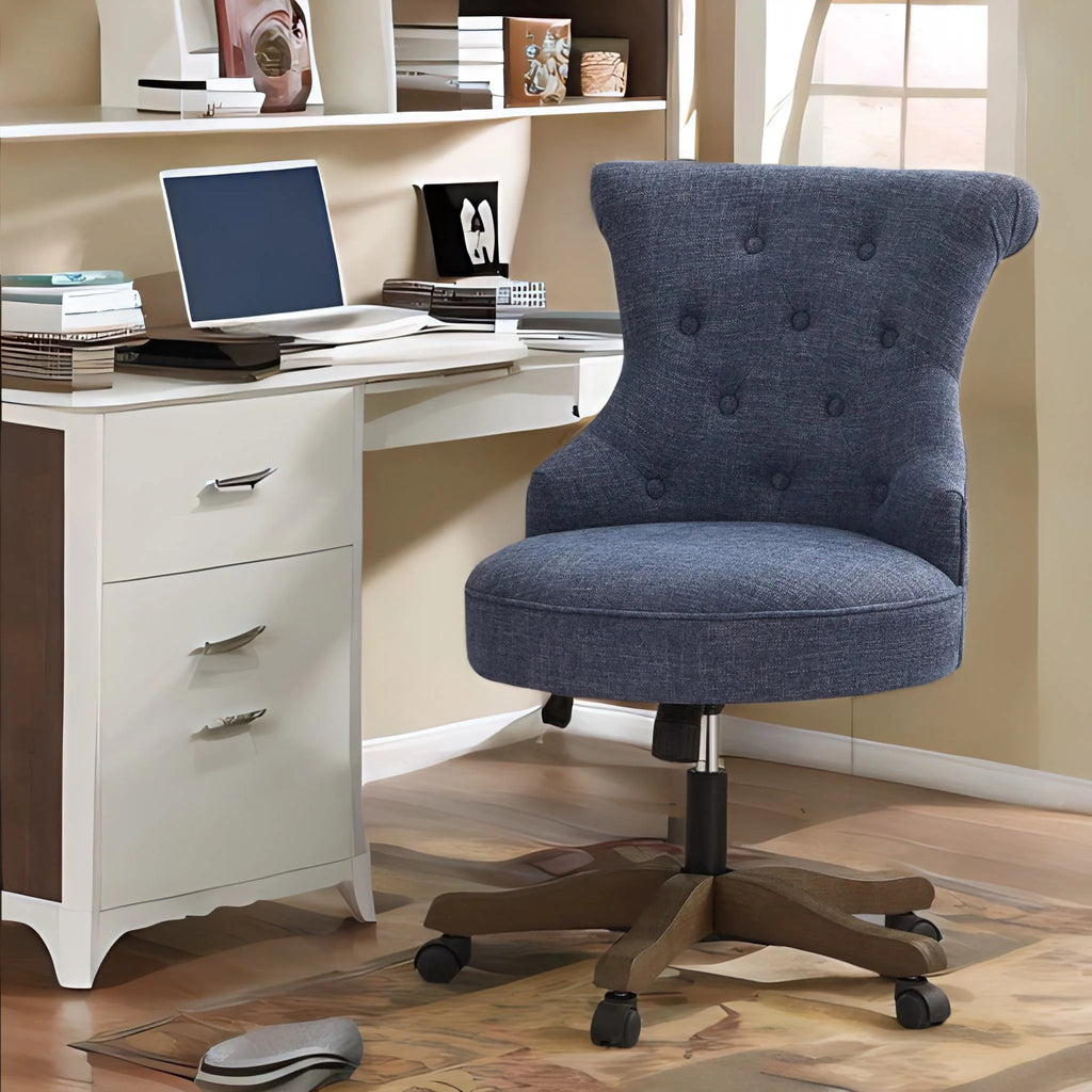 Blue Linen Fabric Swivel Office Chair with Wheels Z36642