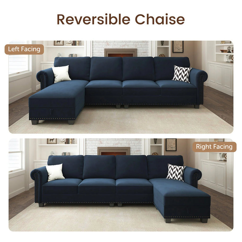 Black Velvet Sectional Sofa with Storage Ottoman and Reversible Chaise I179163