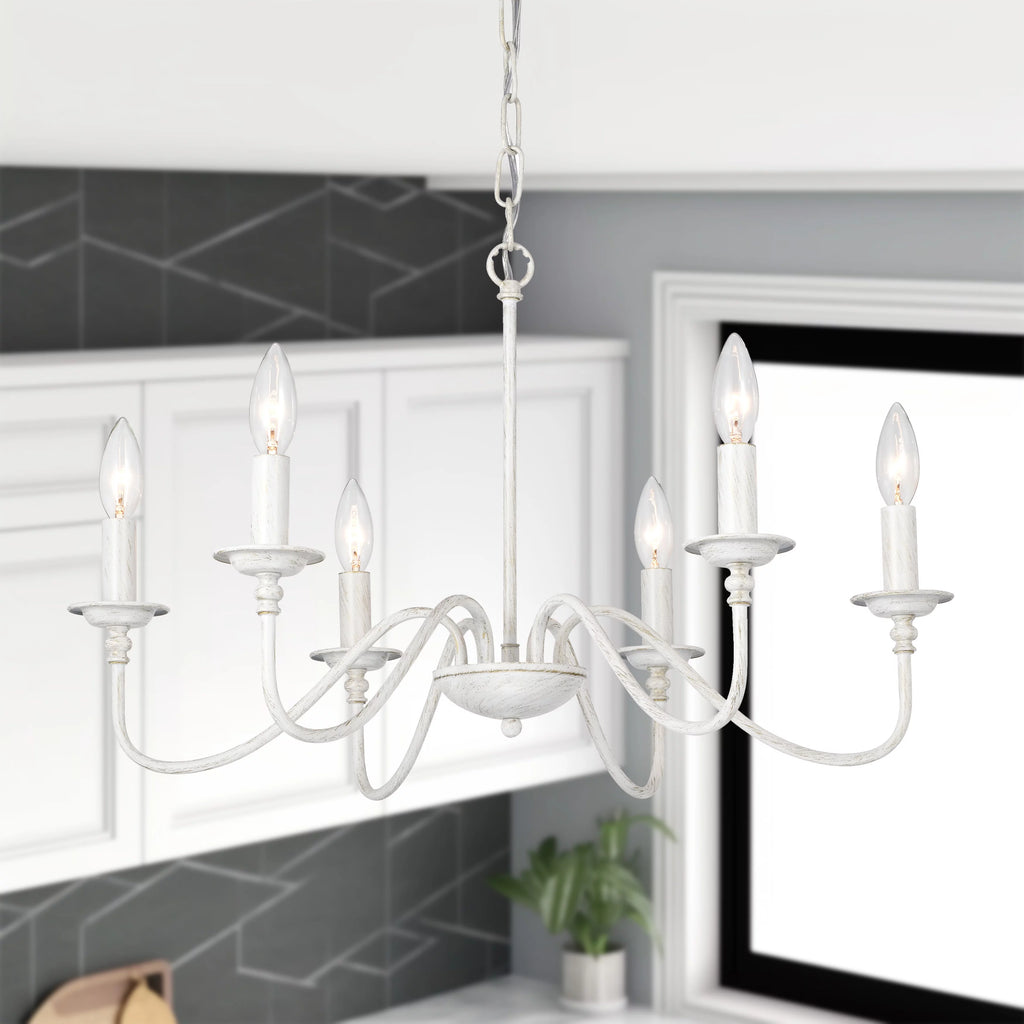 6-Light White Candle Chandelier E53097
