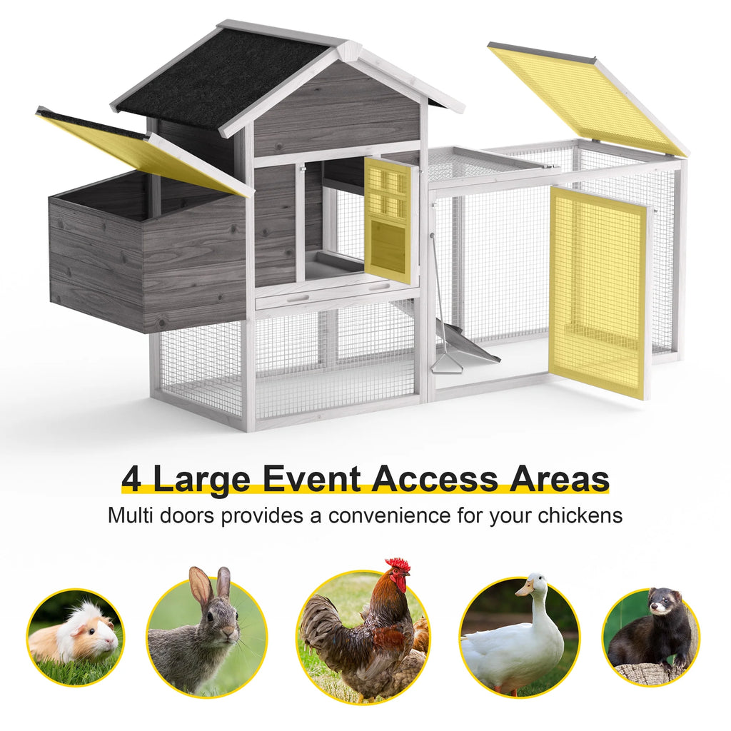 80" 2 Tier Wooden Chicken Coop with Pull Out Tray & Ramp X88543