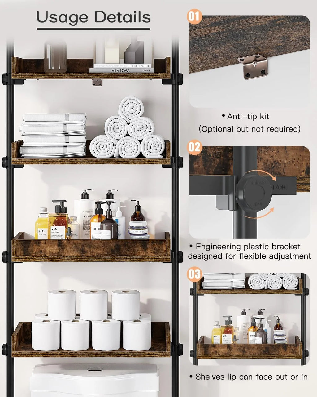 4-Tier Adjustable Wood Over The Toilet Storage N36510