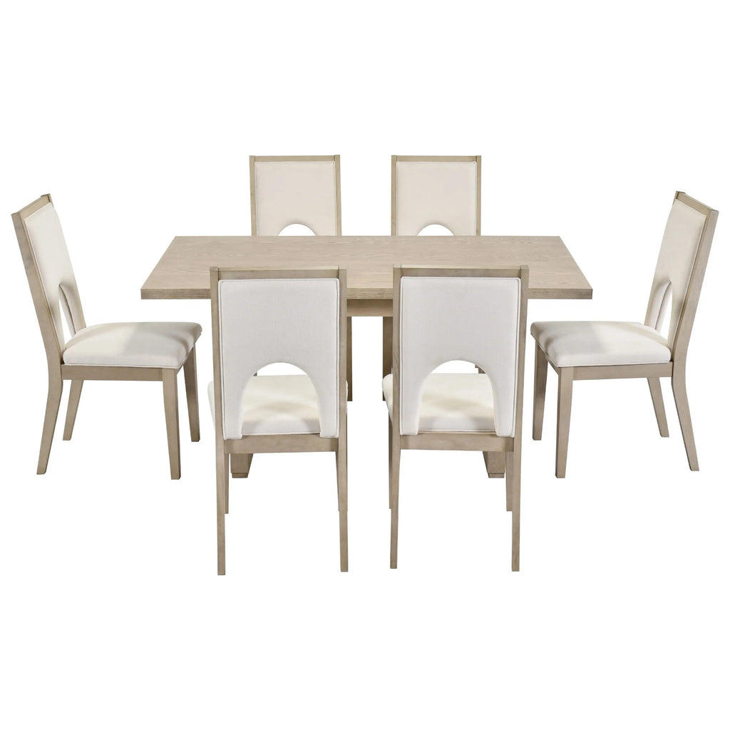 Natural Wood Wash 7-Piece Dining Table Set with 6 Upholstered Chairs Y2492