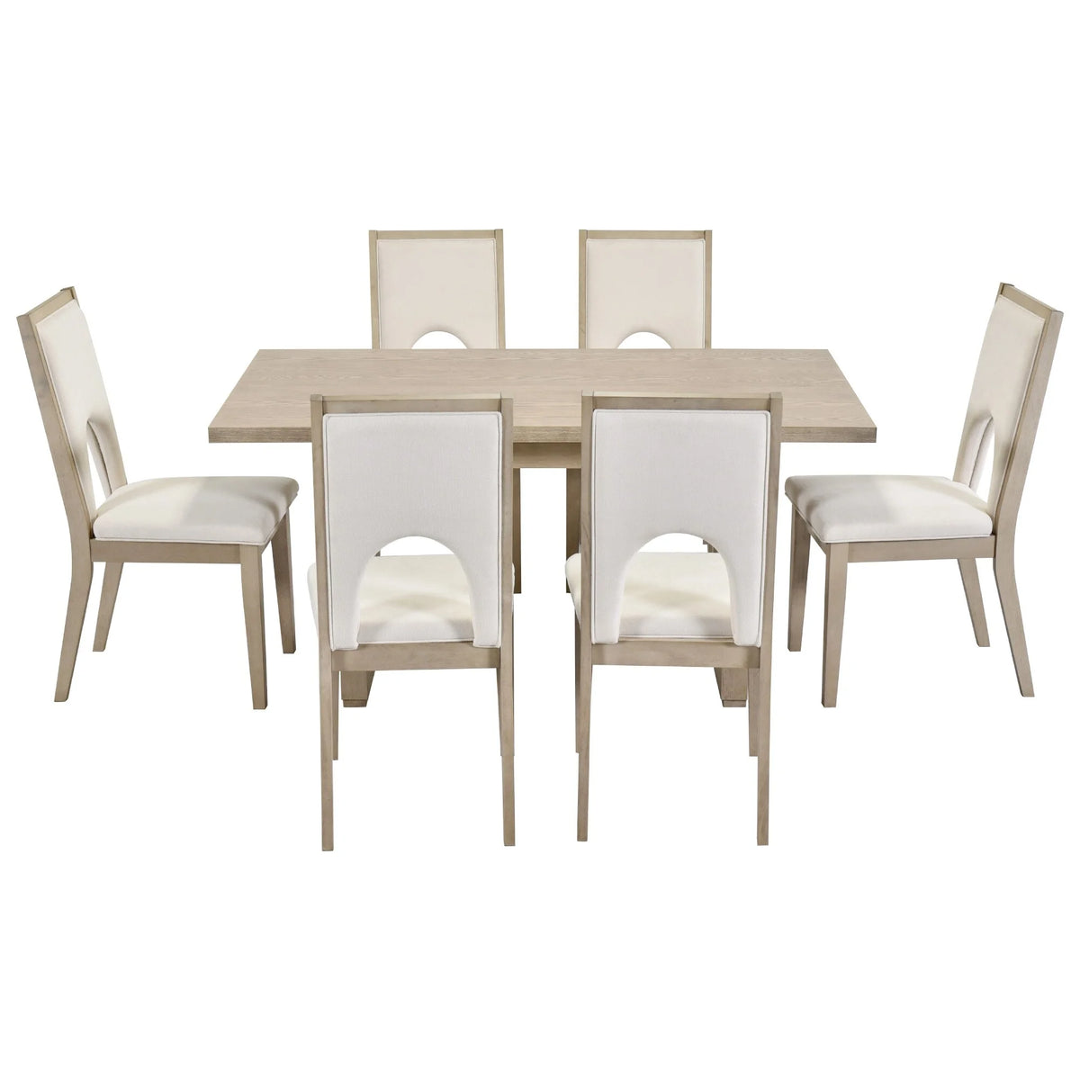 Natural Wood Wash 7-Piece Dining Table Set with 6 Upholstered Chairs Y2492