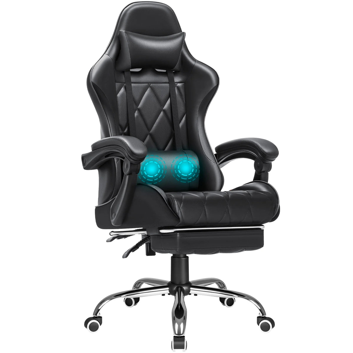 White High Back PU Leather Gaming Chair with Footrest V6650