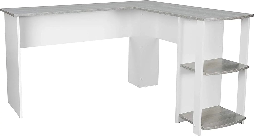 Shaped Desk with Corner Bookshelf & Side Storage Shelves A58580