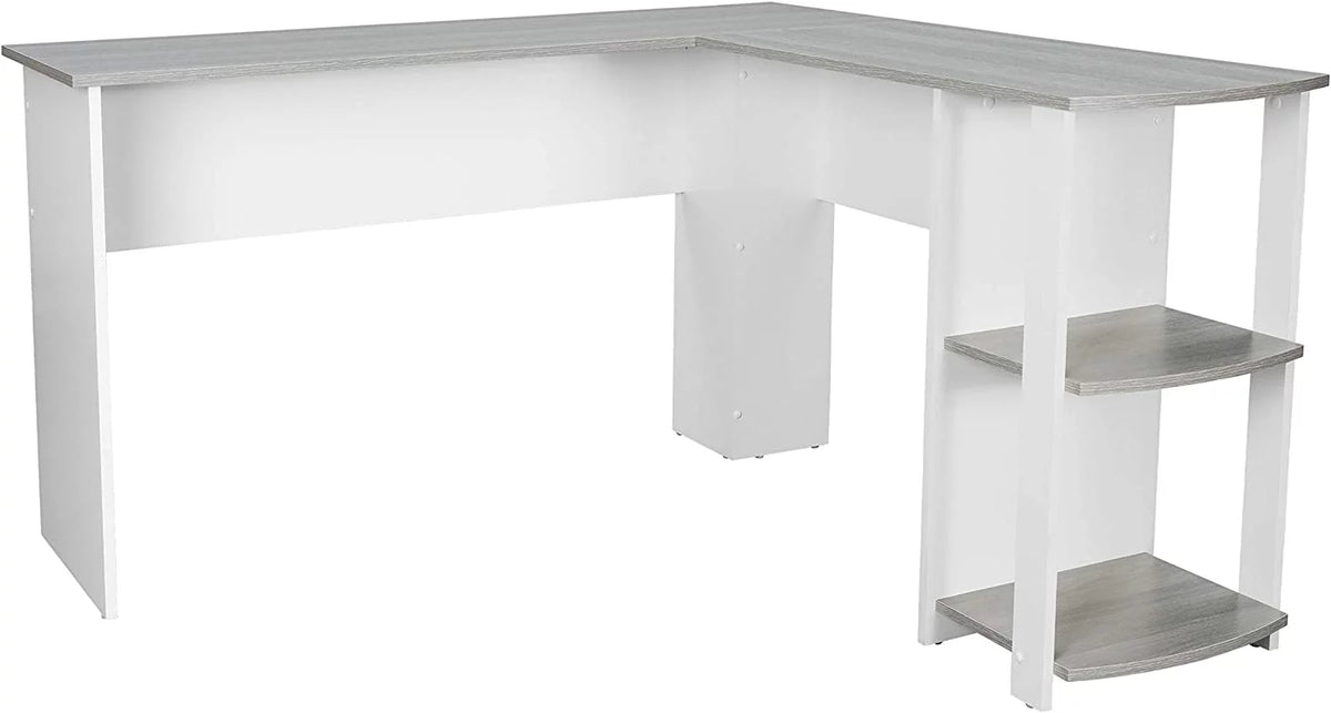 Shaped Desk with Corner Bookshelf & Side Storage Shelves A58580