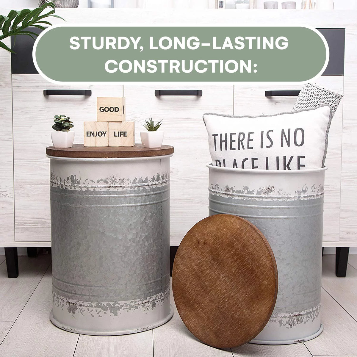 Distressed White Set of 2 Accent Side Table with Storage Y834