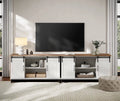White Wood TV Stand with Sliding Barn Door W35966