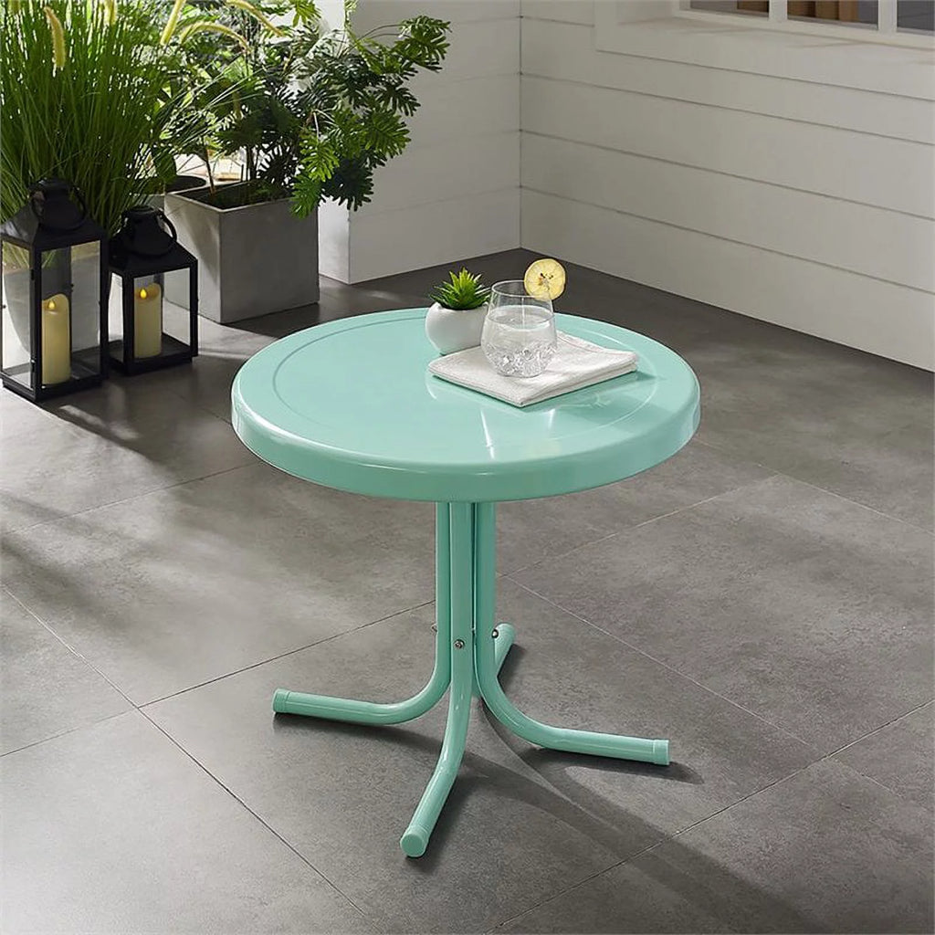 2 Piece Metal Patio End Table Set in Aqua Blue Z46128