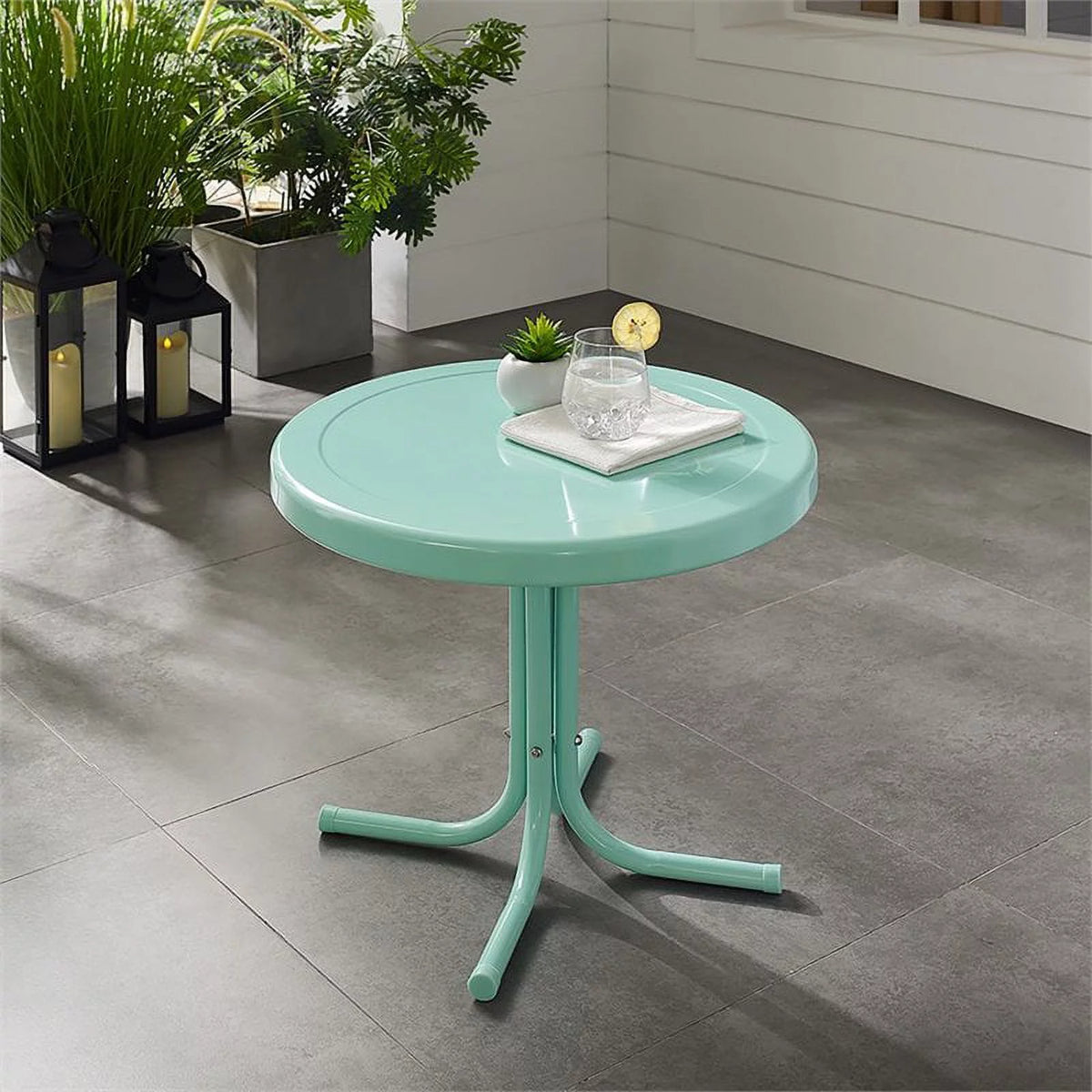 2 Piece Metal Patio End Table Set in Aqua Blue Z46128