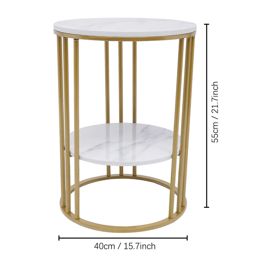 Round Marble 2 Tier Gold Metal Accent Table X197